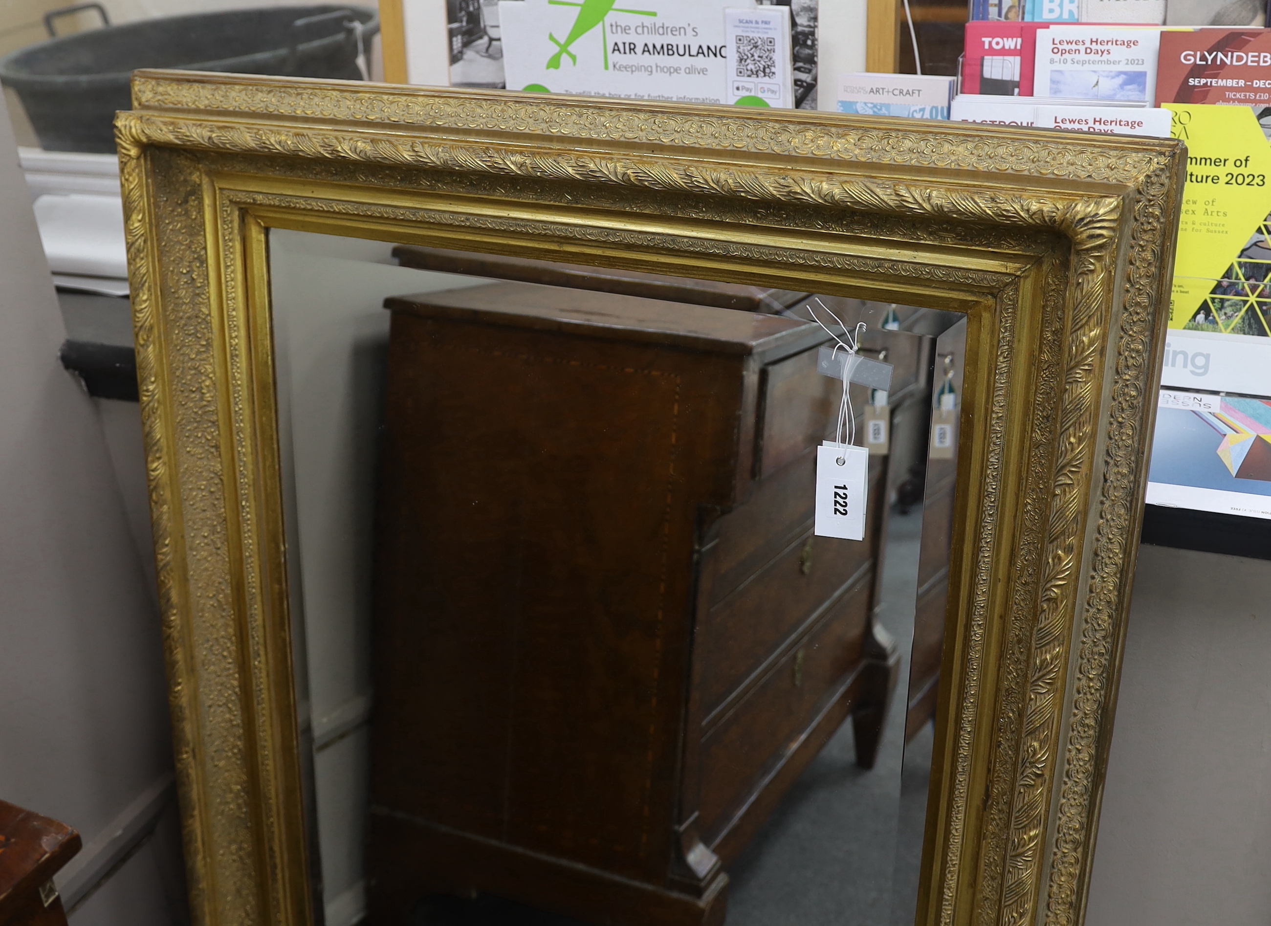 A Victorian style rectangular gilt frame wall mirror, width 84cm, height 114cm